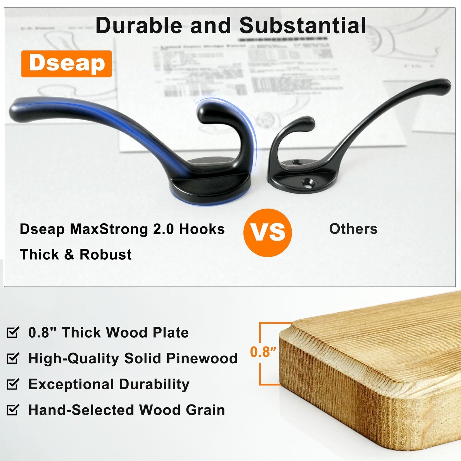 Heavy-Duty Wooden Coat Rack 5 Double Hooks Wall Mounted