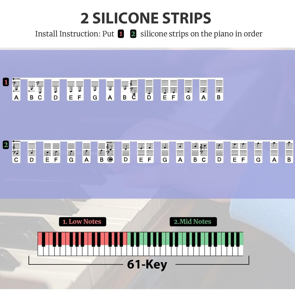 Piano Removable Piano Keyboard Note Labels to Key Keyboards Silicone Black 61Key