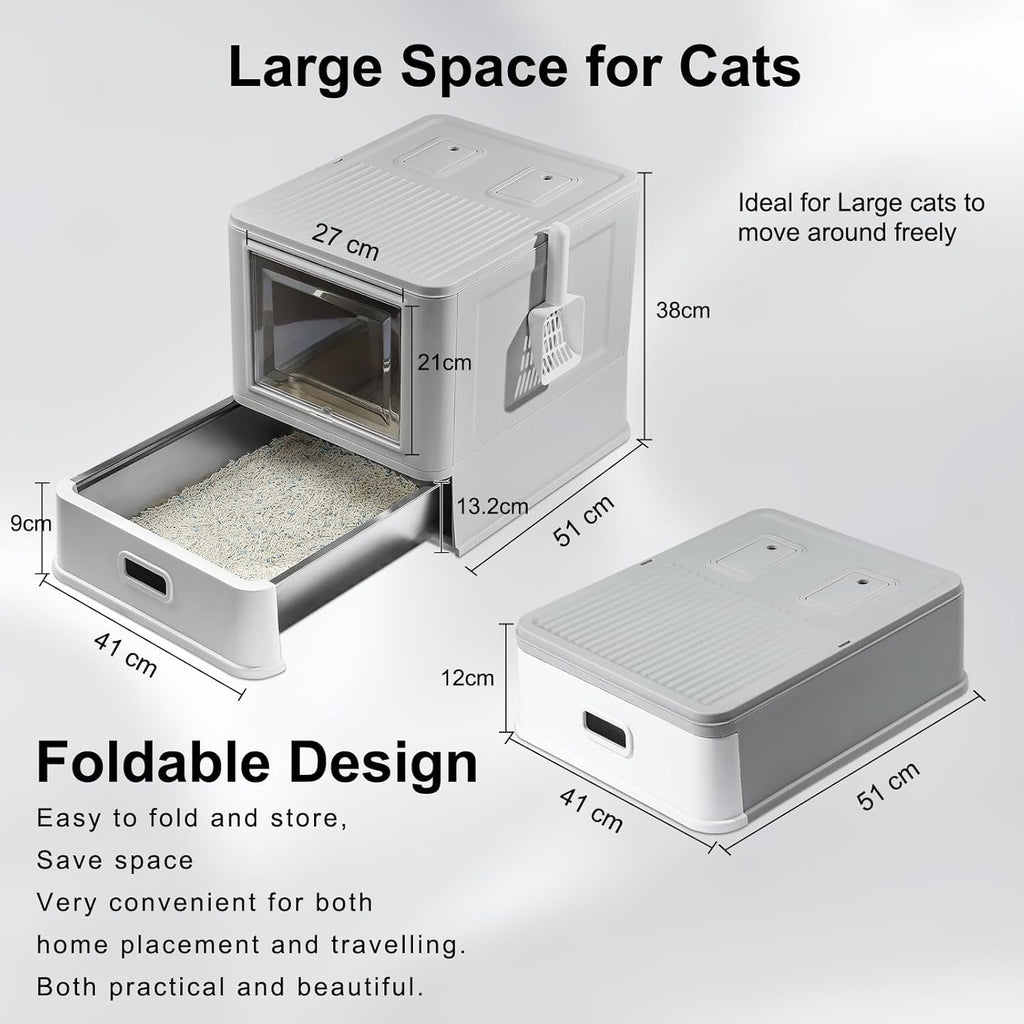 Matchup Enclosed Stainless Steel Cat Litter Box with Lid & Drawer Design