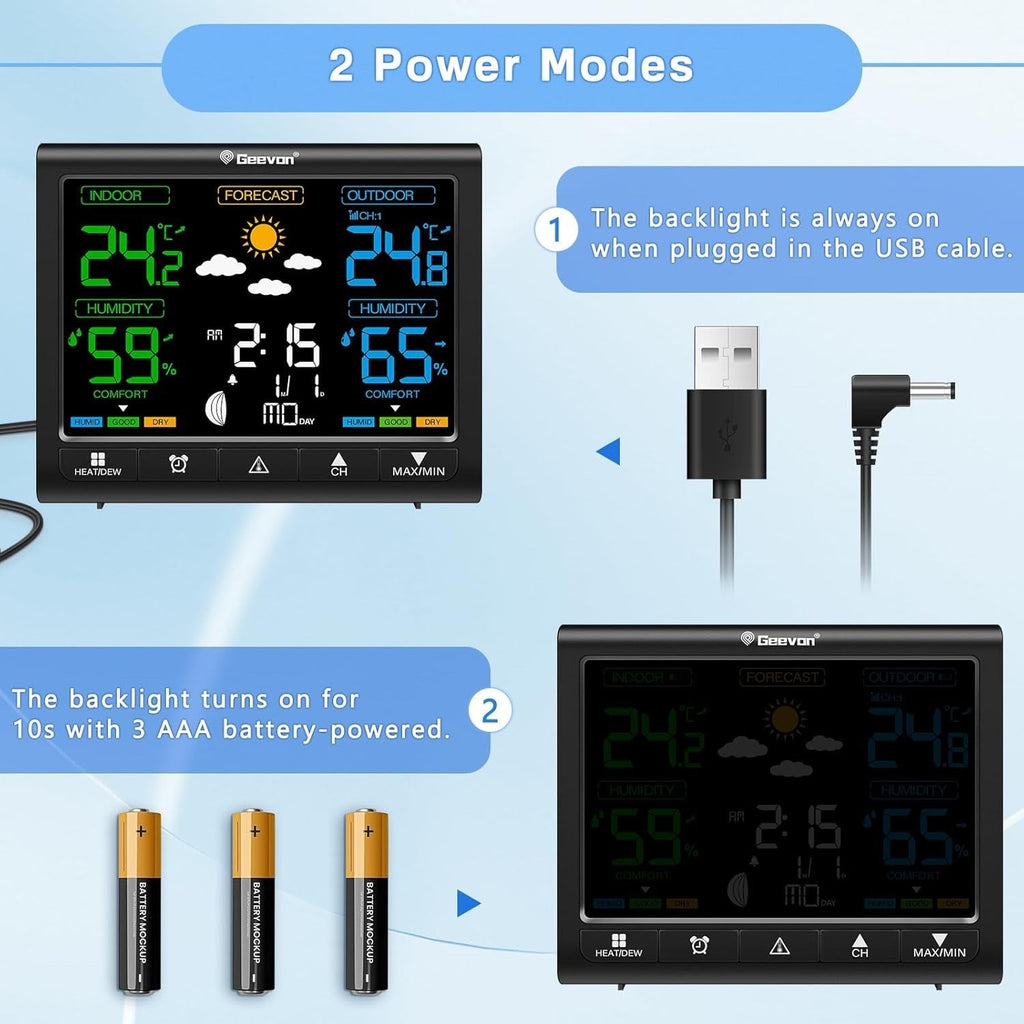 Wireless Weather Station Indoor Outdoor Digital Thermometer Weather Clock Sensor
