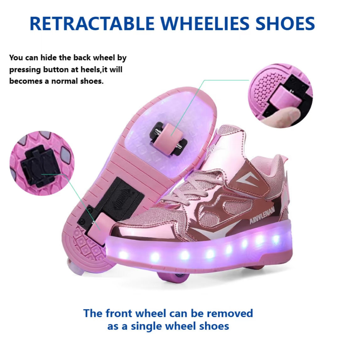 HUSKSWARE Kids Roller Shoes LED Light-Up Sneakers