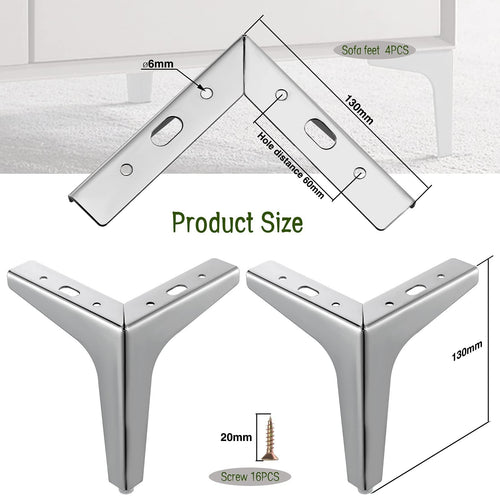 4 PCS Metal Furniture Legs Sofa Legs Modern Metal Triangle Furniture Feet 13 cm