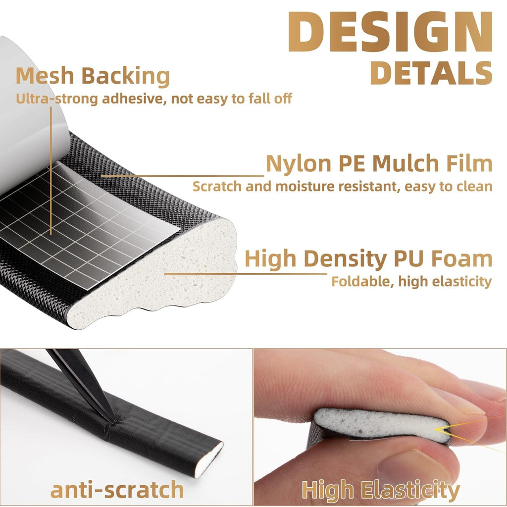 Esufeir 2Pack Wedge Draft Excluder Strips for Windows & Doors – Black 196 inches