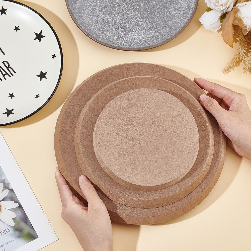 3PCS Round Pottery Ceramic Plate Forming, Wooden Density Board Printed Blanks