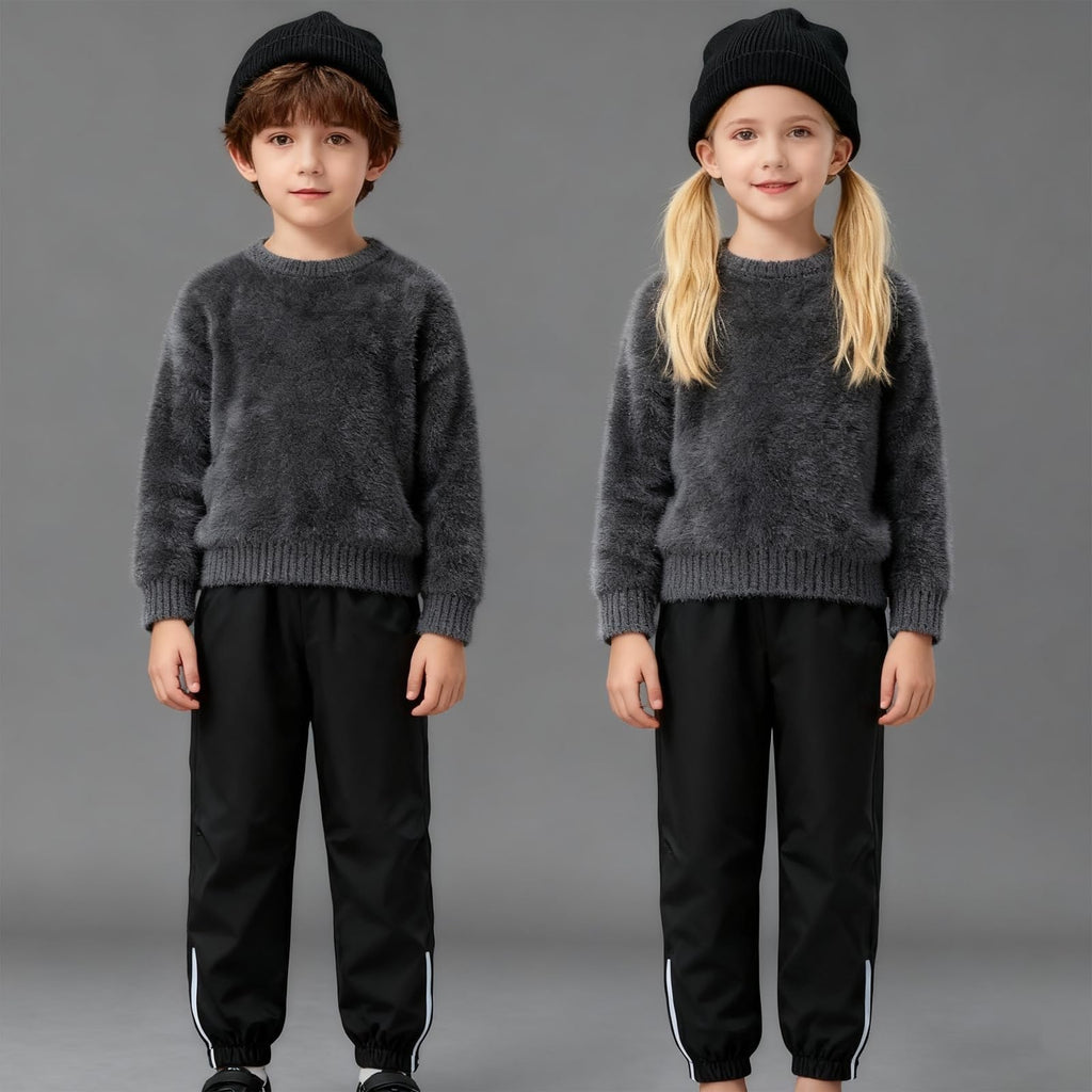 Kids Waterproof Trousers Fleece Lined Winter Snow Pants – Black 150/9-10 Exemaba