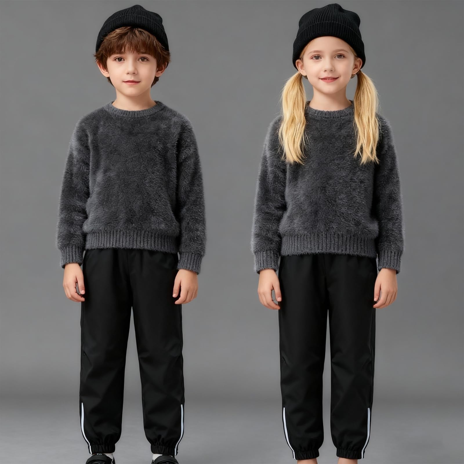 Kids Waterproof Trousers Fleece Lined Winter Snow Pants – Black 150/9-10 Exemaba