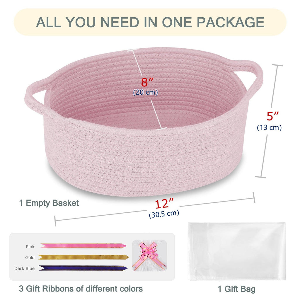 Small Woven Cotton Rope Storage Basket Nursery Organiser with Gift Bags & Ribbon
