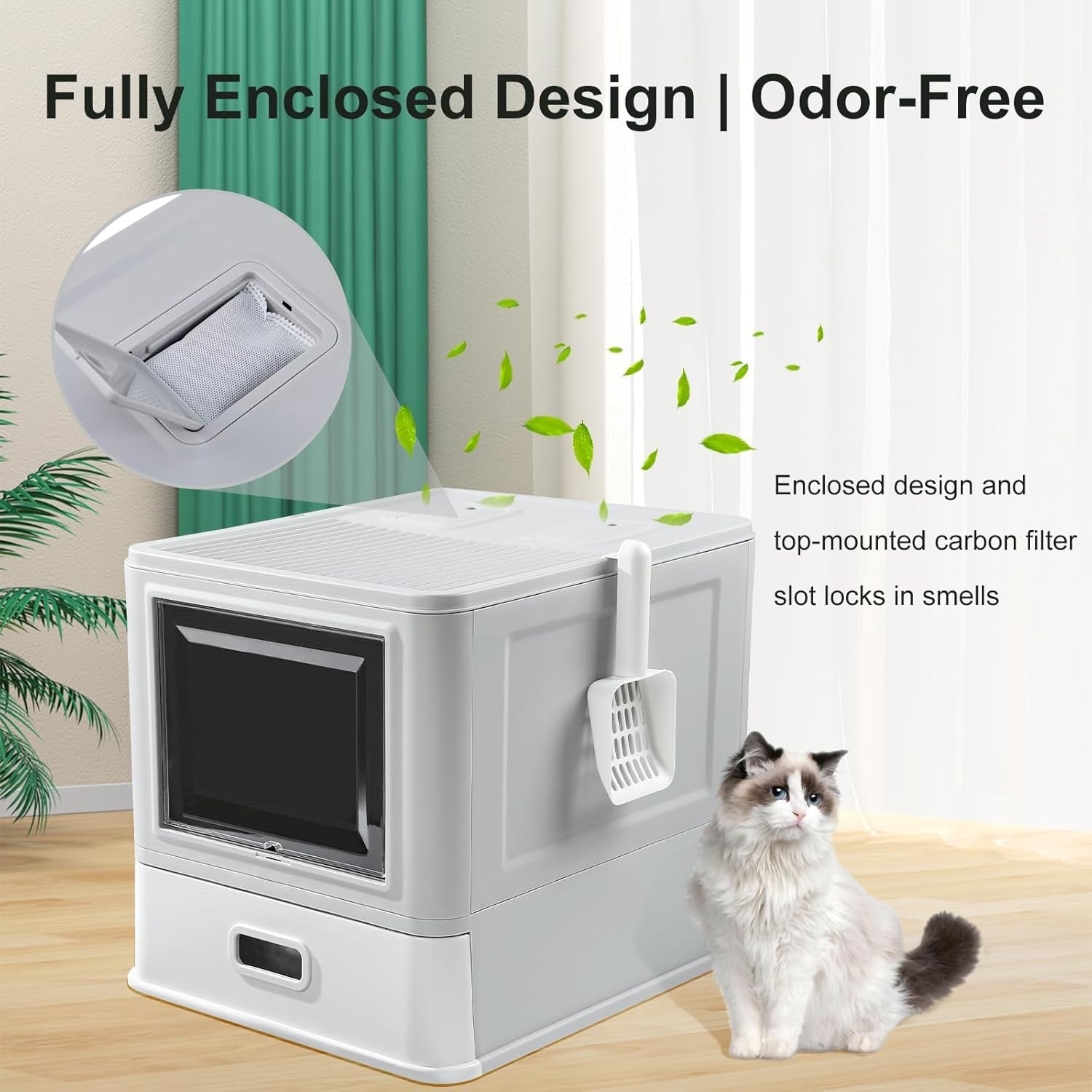 Matchup Enclosed Stainless Steel Cat Litter Box with Lid & Drawer Design