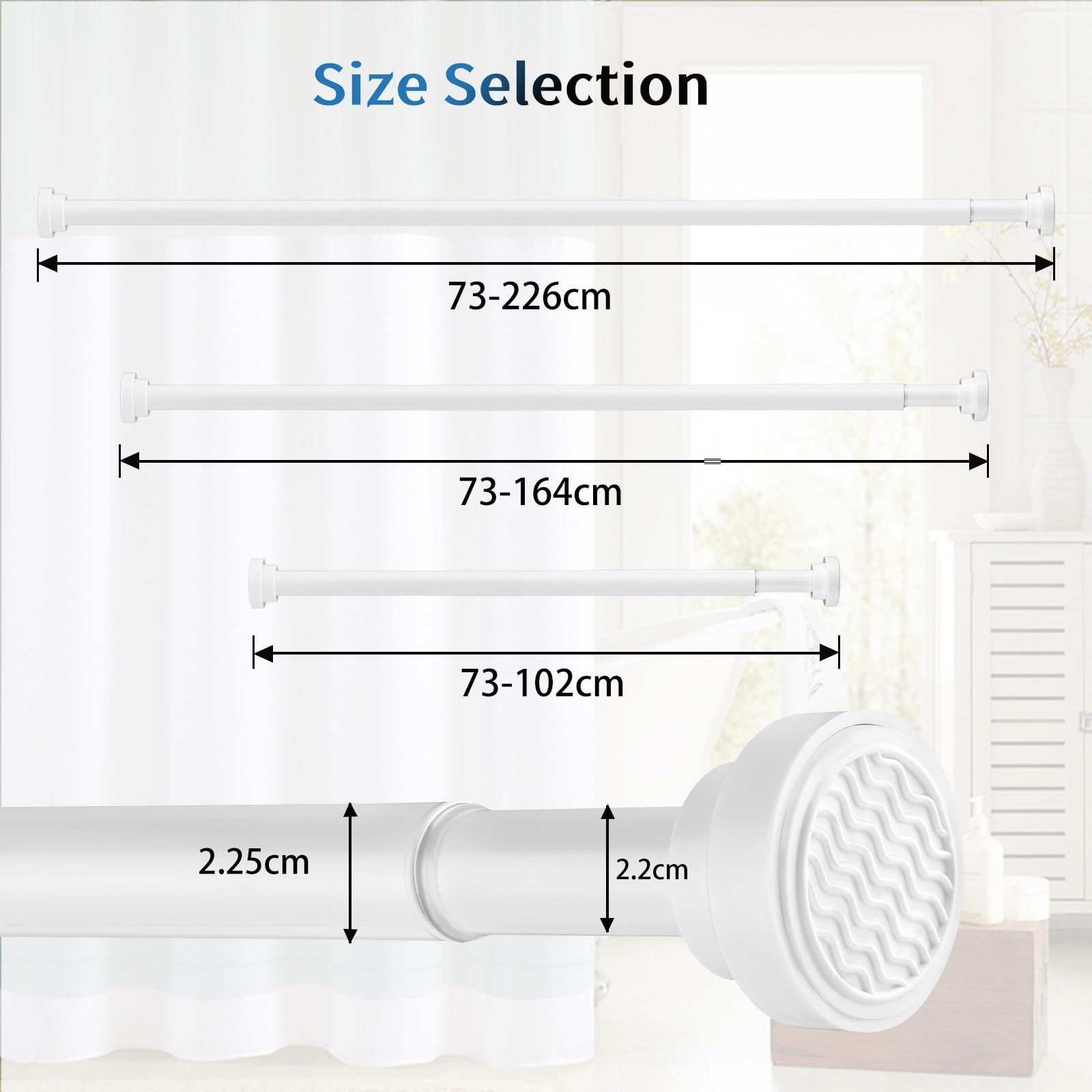Extendable Shower Curtain Tension Rod 76-226cm,Telescopic Curtain Rod