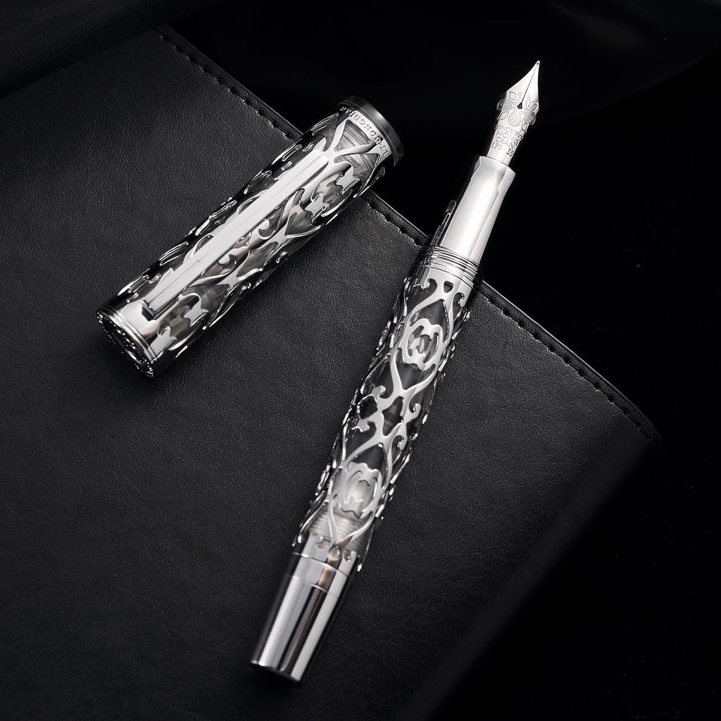 Hongdian D1 Piston Fountain Pen Extra Fine Nib, Hollow Skeleton & Resin Pen