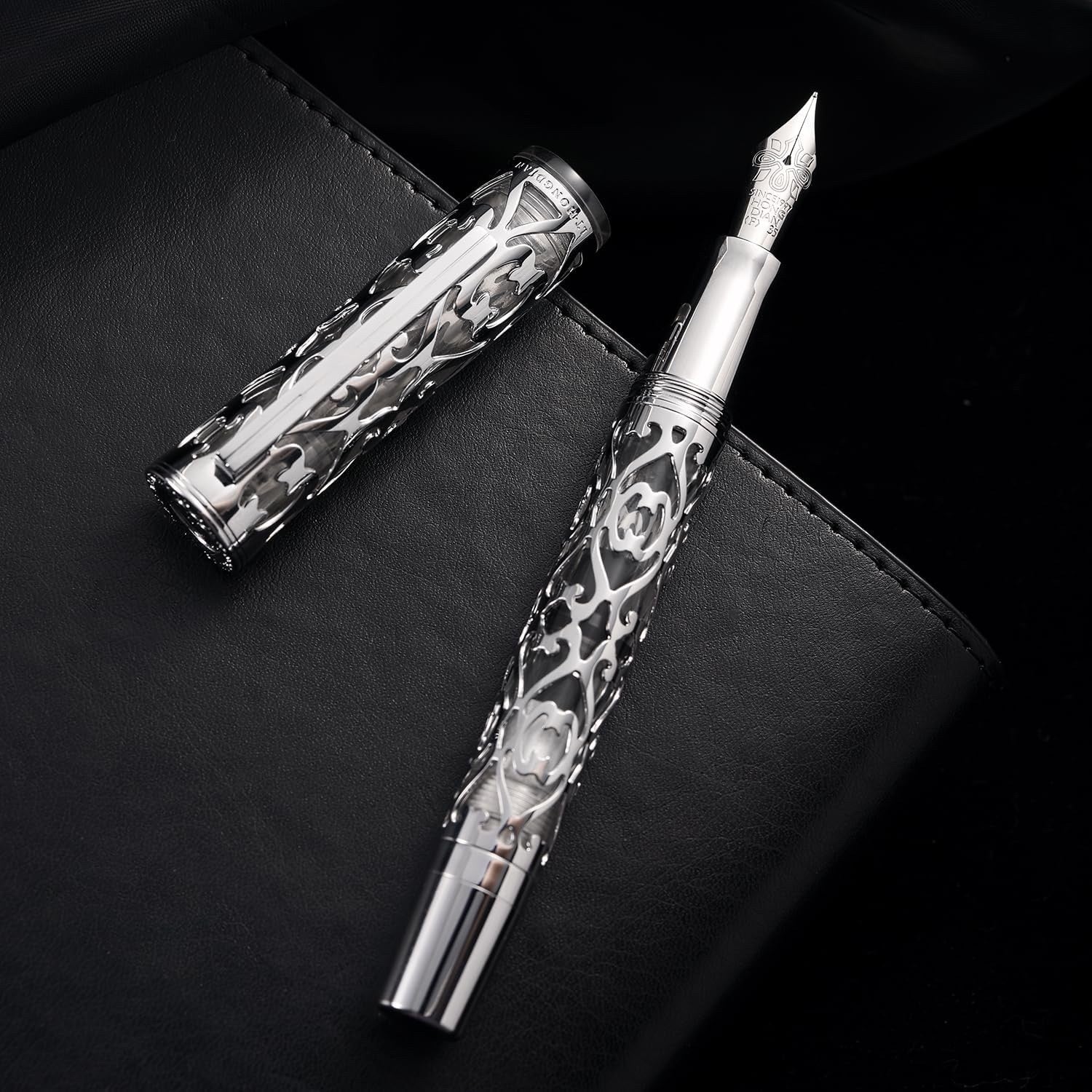 Hongdian D1 Piston Fountain Pen Extra Fine Nib, Hollow Skeleton & Resin Pen