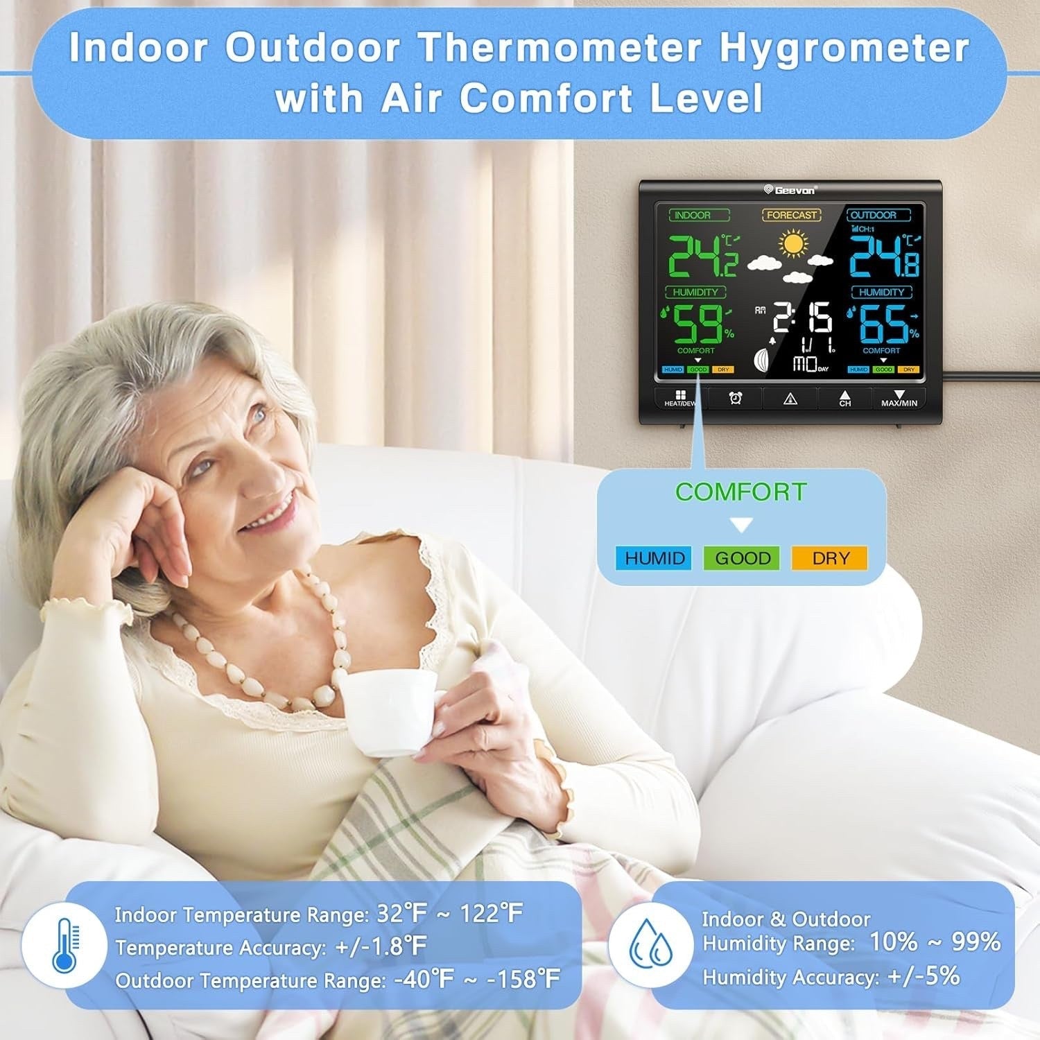 Wireless Weather Station Indoor Outdoor Digital Thermometer Weather Clock Sensor