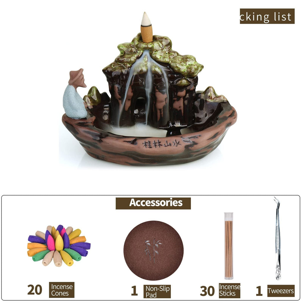 Guilin Landscape Backflow Incense Burner, Beautiful Scene Handmade Ceramic