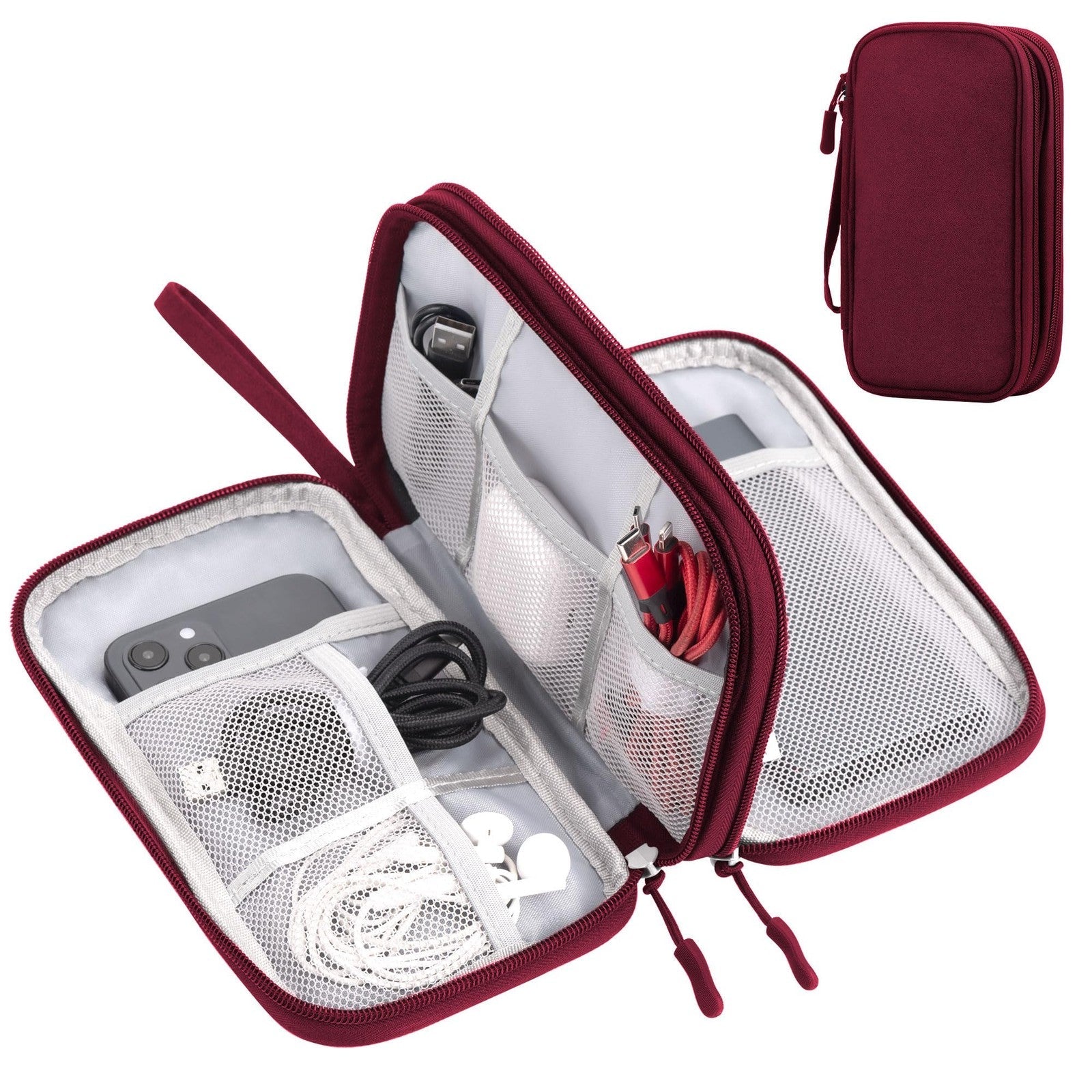 Electronic Accessories Organiser Travel Cable Bag – Wine Red