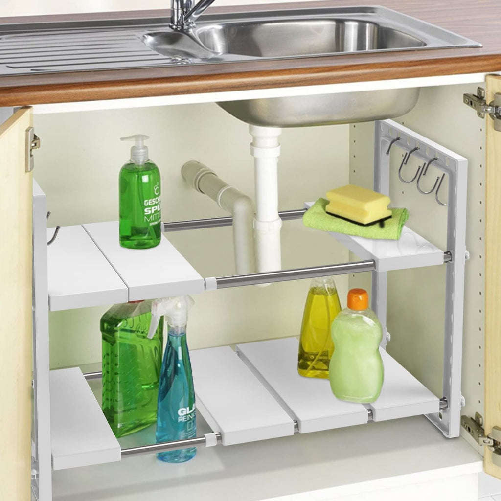 Expandable Under Sink Organizer 2Tier Adjustable Shelf Organizer