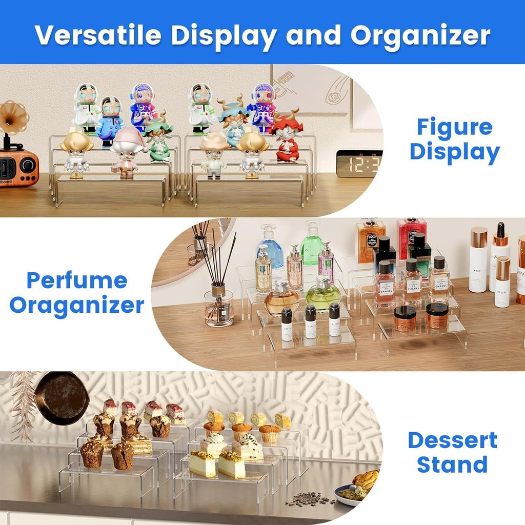 8Pcs Acrylic Risers, Clear Rectangular Tiered Display Stand