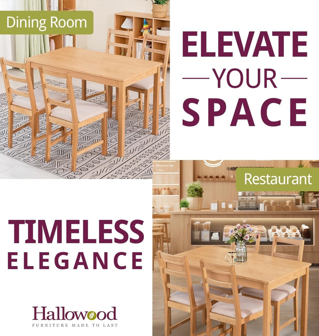 Oak Small Dining Table and Chairs Set 4, Rectangular
