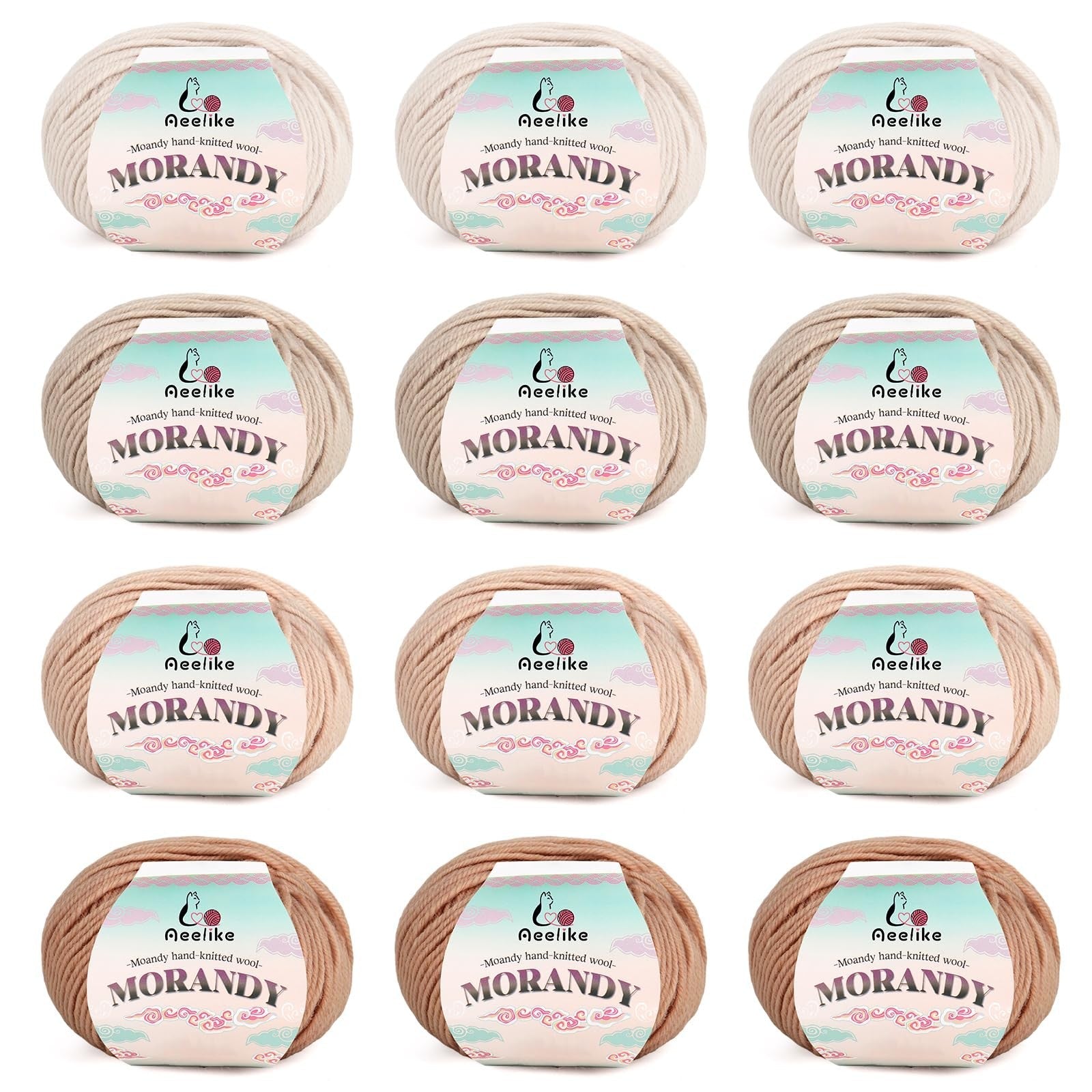 Knitting Yarn 12 Pack Double Acrylic Wool 50g – Camel Shades