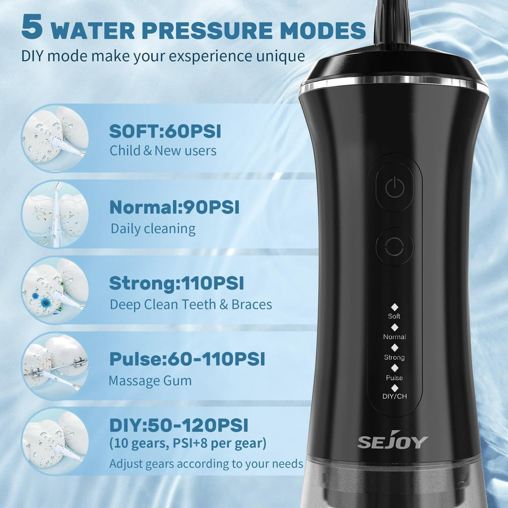 Sejoy C12BLA Professional Water Flosser Oral Irrigator with 5 Modes