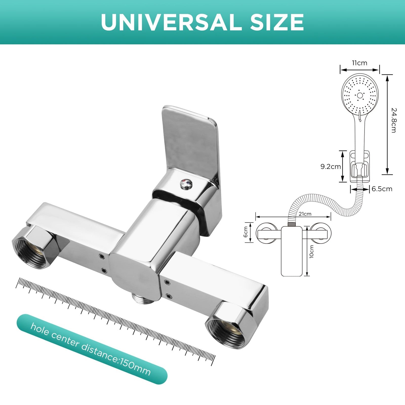 Wall-Mounted Shower Mixer Tap Set Chrome 3-Spray Head 1.5m Hose – G1/2"