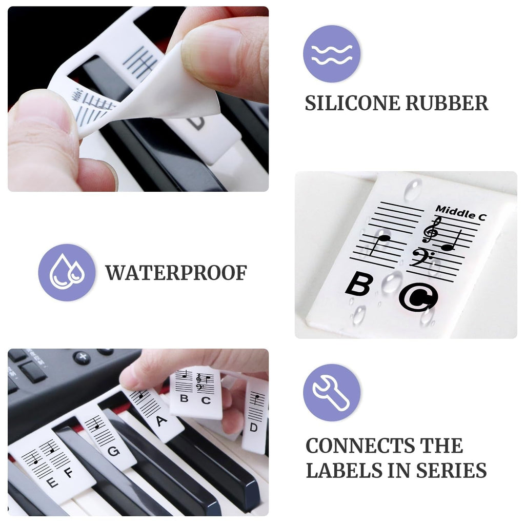 Piano Removable Piano Keyboard Note Labels to Key Keyboards Silicone Black 61Key