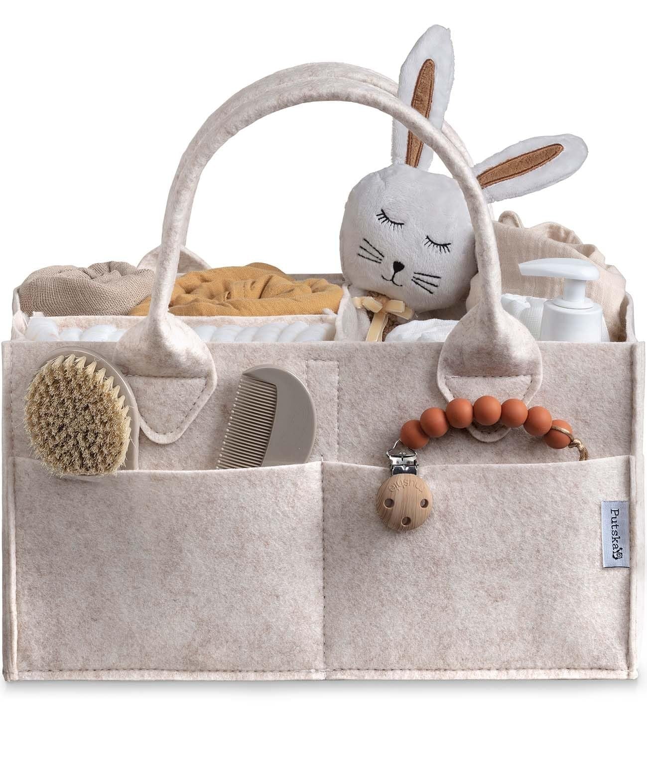 PUTSKA Baby Nappy Caddy Organizer Nursery Storage Basket – Mocha Extra Large