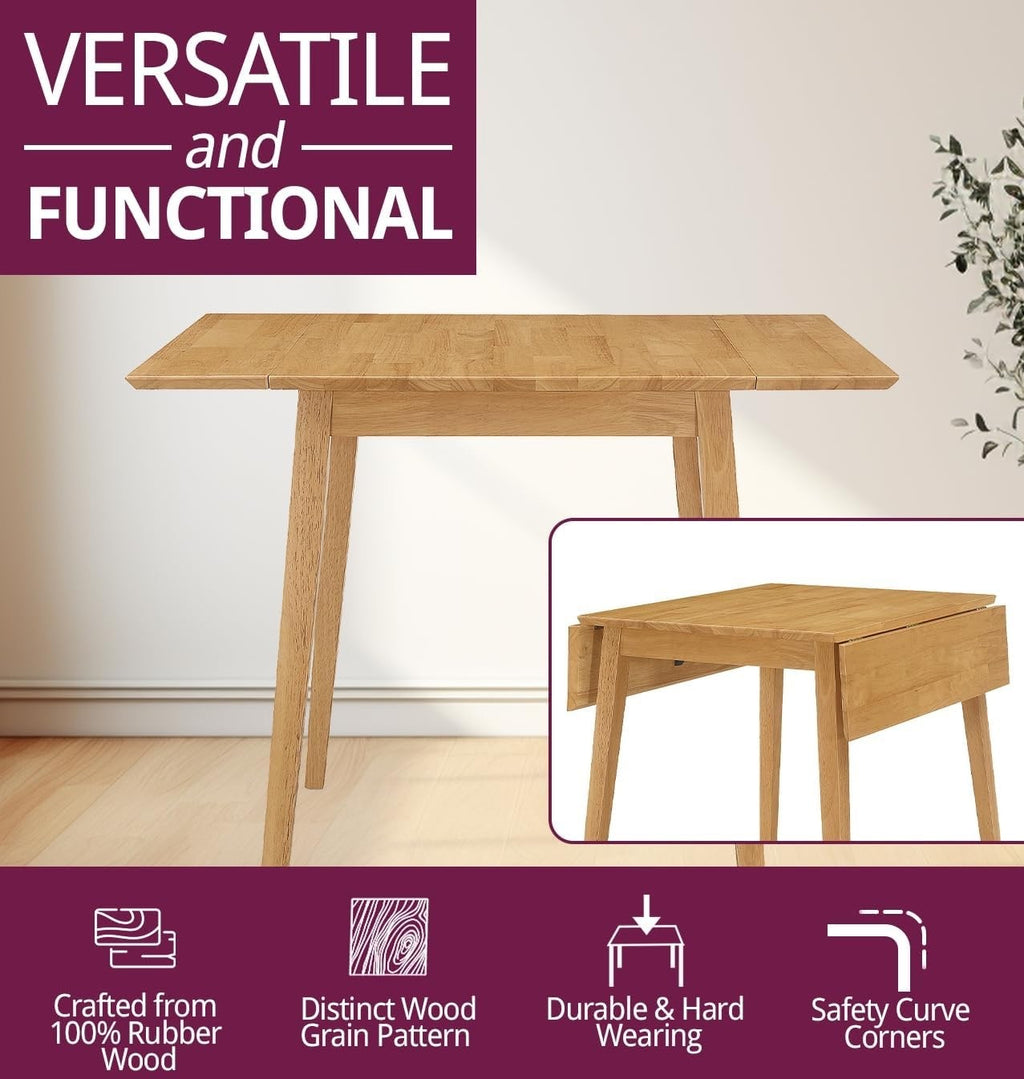 Light Oak Drop Leaf Dining Set – Wooden Dinner Table with 2 Chairs