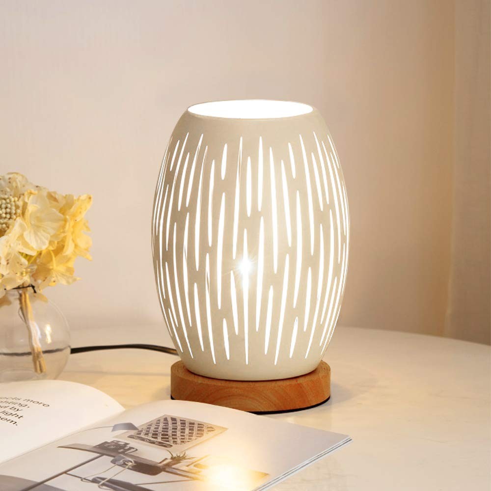 Metal Lampshade Bedside Table Lamp Wooden Base Bedroom Lamp Decorative