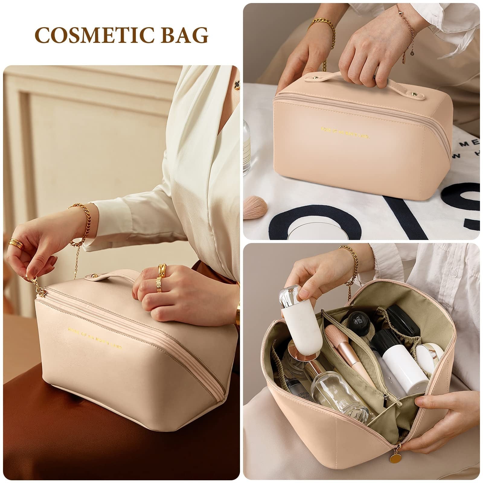 Aucuu Premium PU Cosmetic Bag Travel Bag, Large Capacity Waterproof Zipper bag