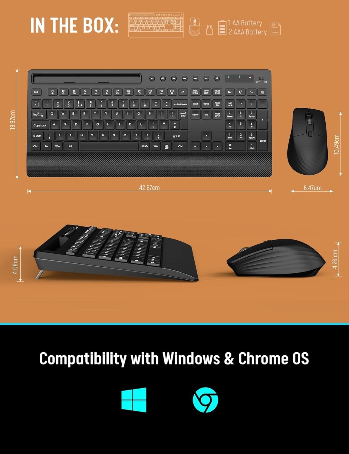 Wireless Keyboard and Mouse Combo, FullSize 2.4GHz Quiet Keyboard with WristRest