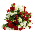 Artificial Silk Carnation Flower Bush Red & Ivory Home Wedding Grave Decoration
