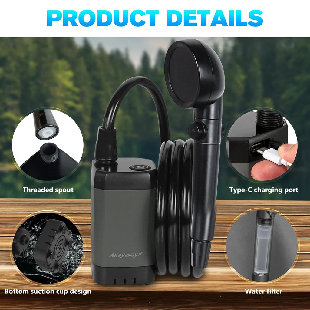 Rechargeable Camping Shower Pump with Display Filter & 4 Modes