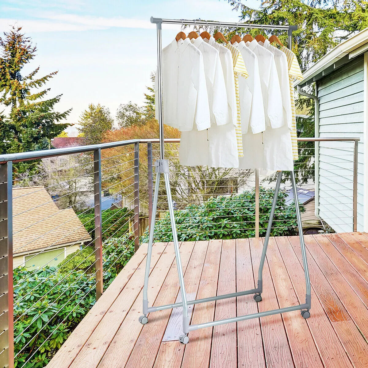 Foldable Garment Rack with Wheels Extendable Heavy-Duty