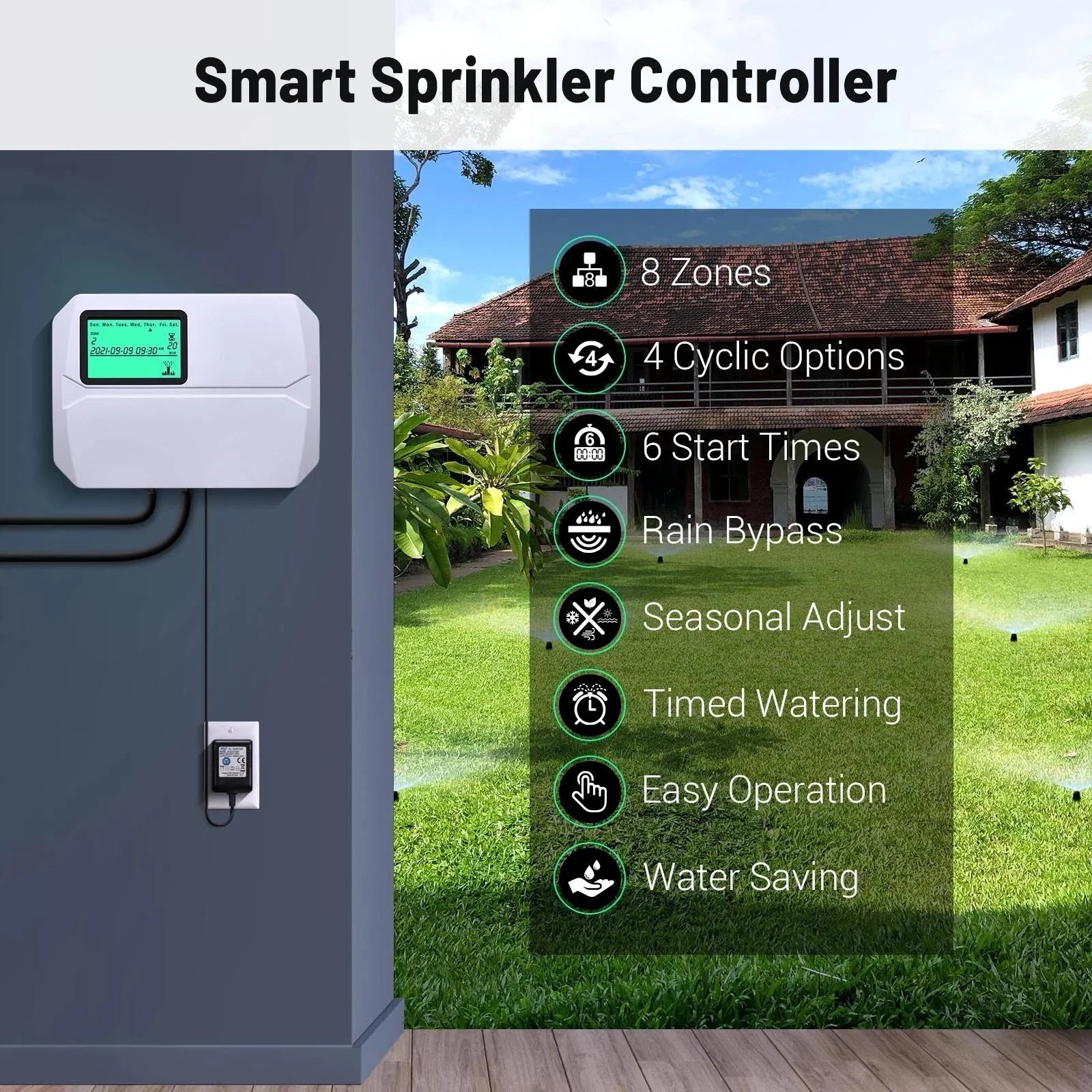 Smart 8 Zone WiFi Sprinkler Controller App Lawn Irrigation Timer