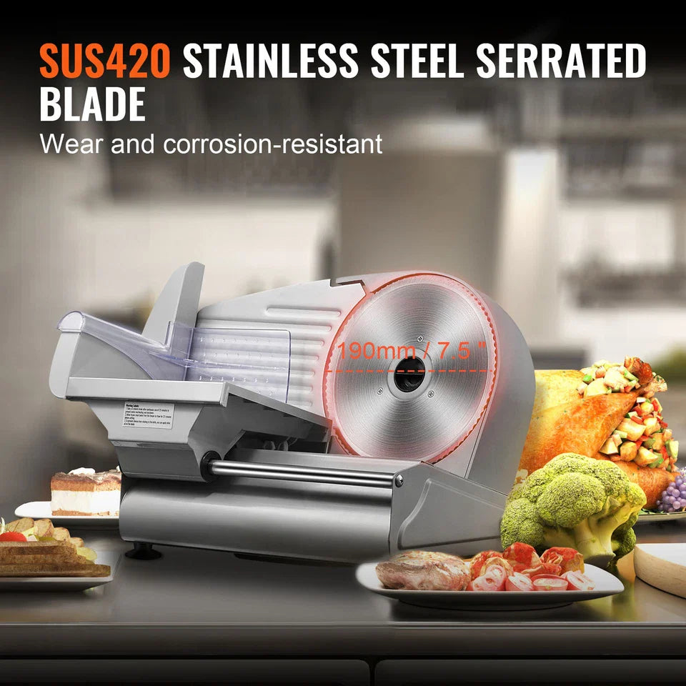 180W Electric Meat Slicer with 7.5" Blade and Adjustable Thickness