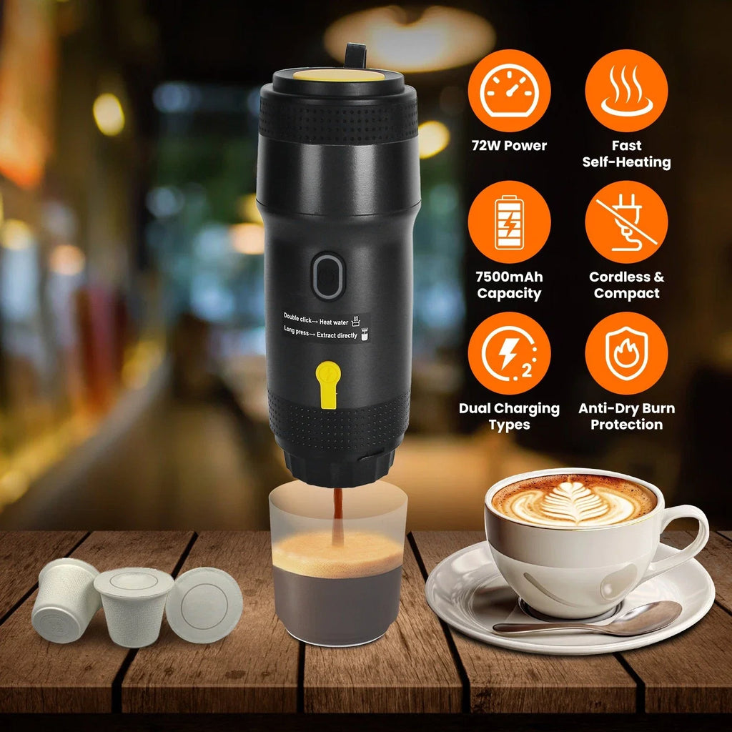 Self Heating Espresso Machine Rechargeable Travel Coffee Maker