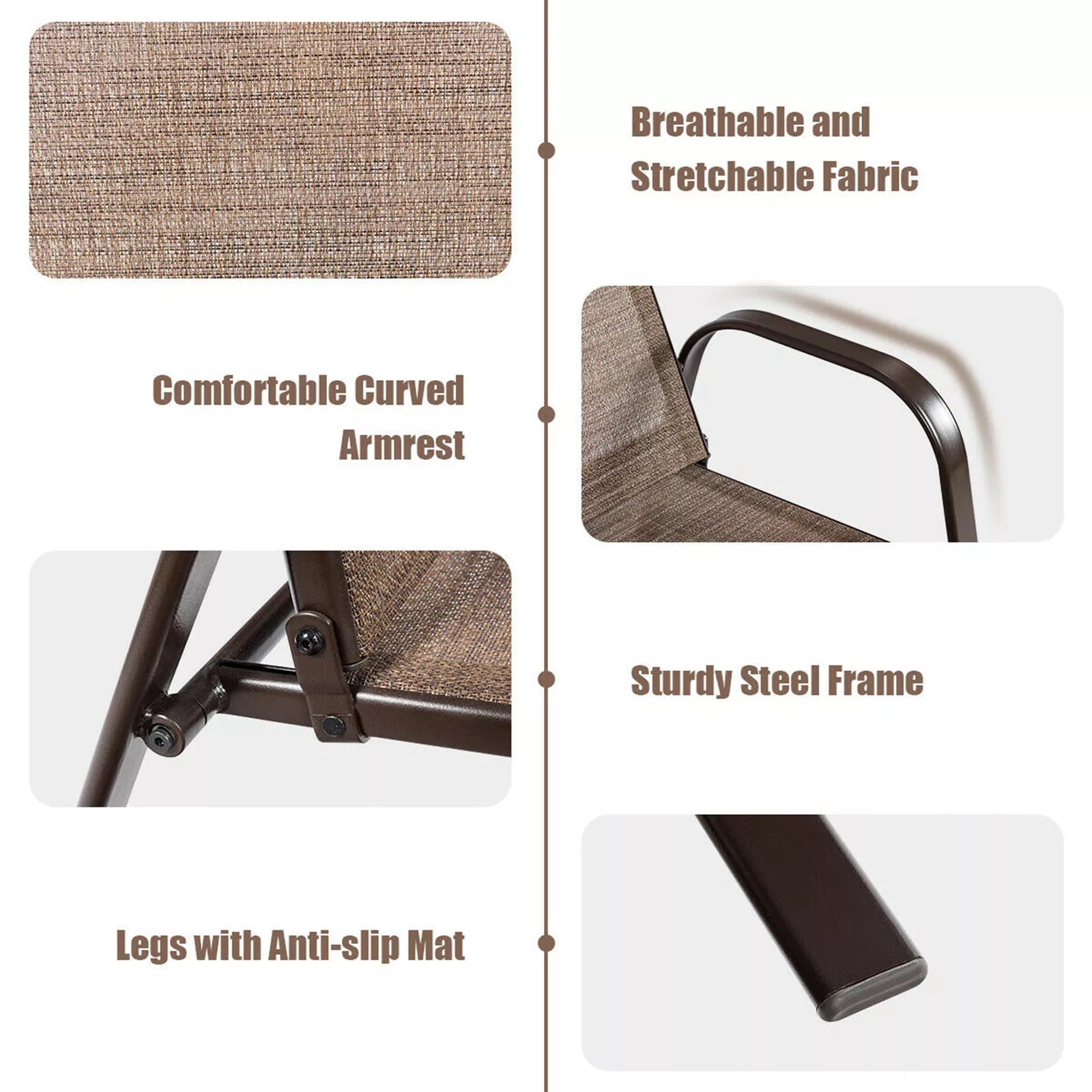 Set of 2 Outdoor Dining Chairs with Steel Frame Brown