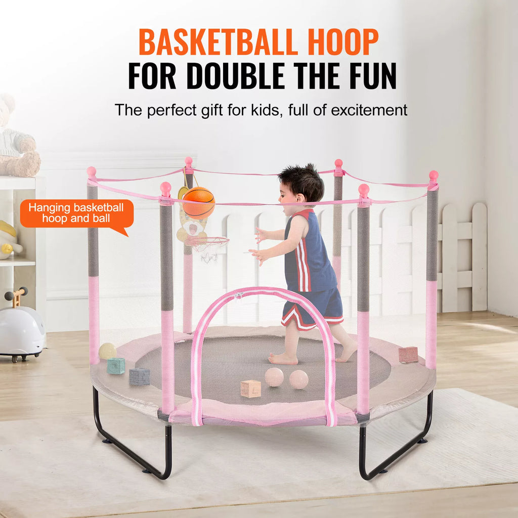 60" Kids Trampoline Safety Net Basketball Hoop Indoor Outdoor