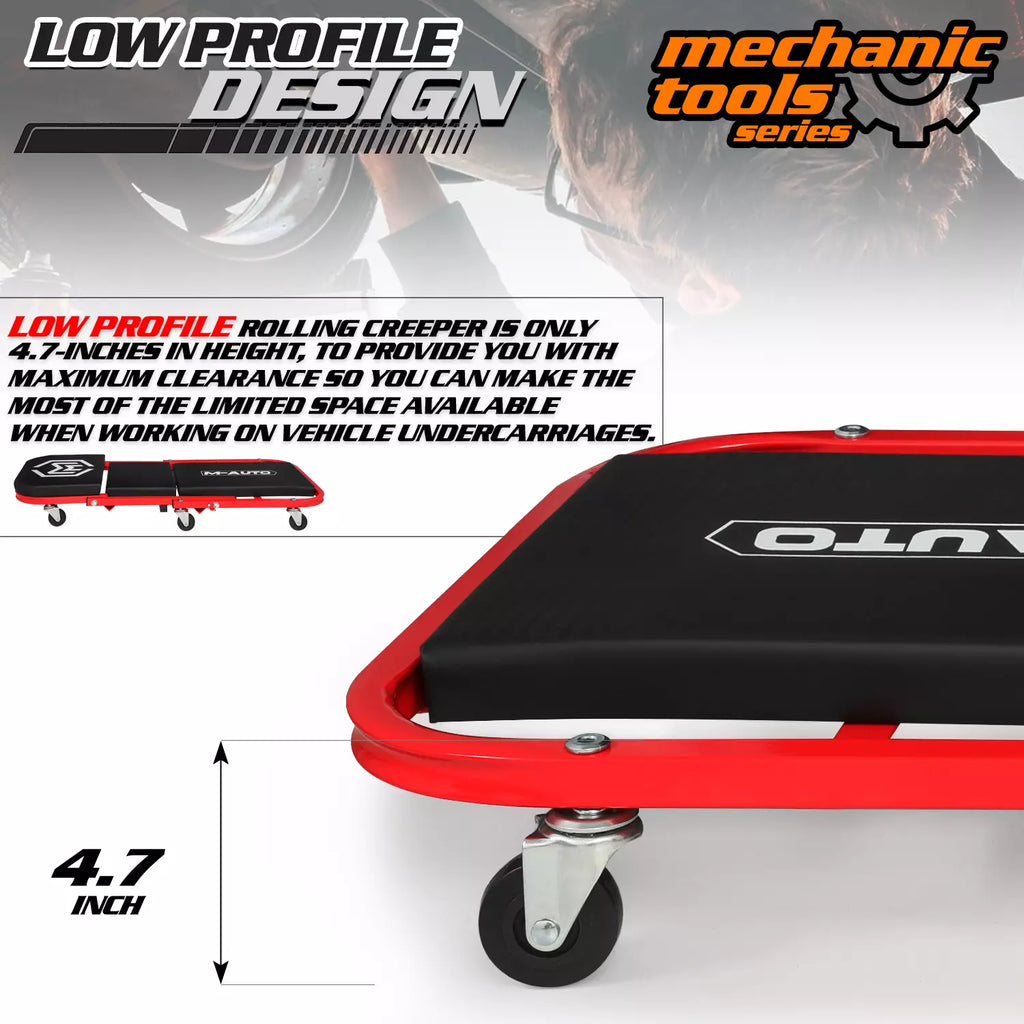 36" Red Foldable Mechanic Creeper and Upholstered Seat