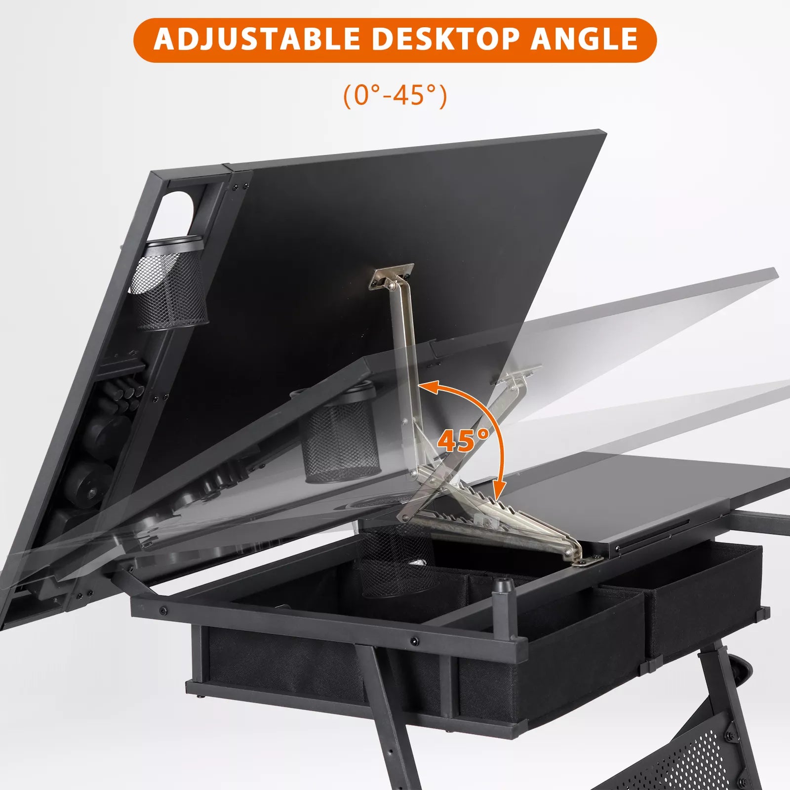 Tilting Adjustable Art Desk Storage Drawers and Stool