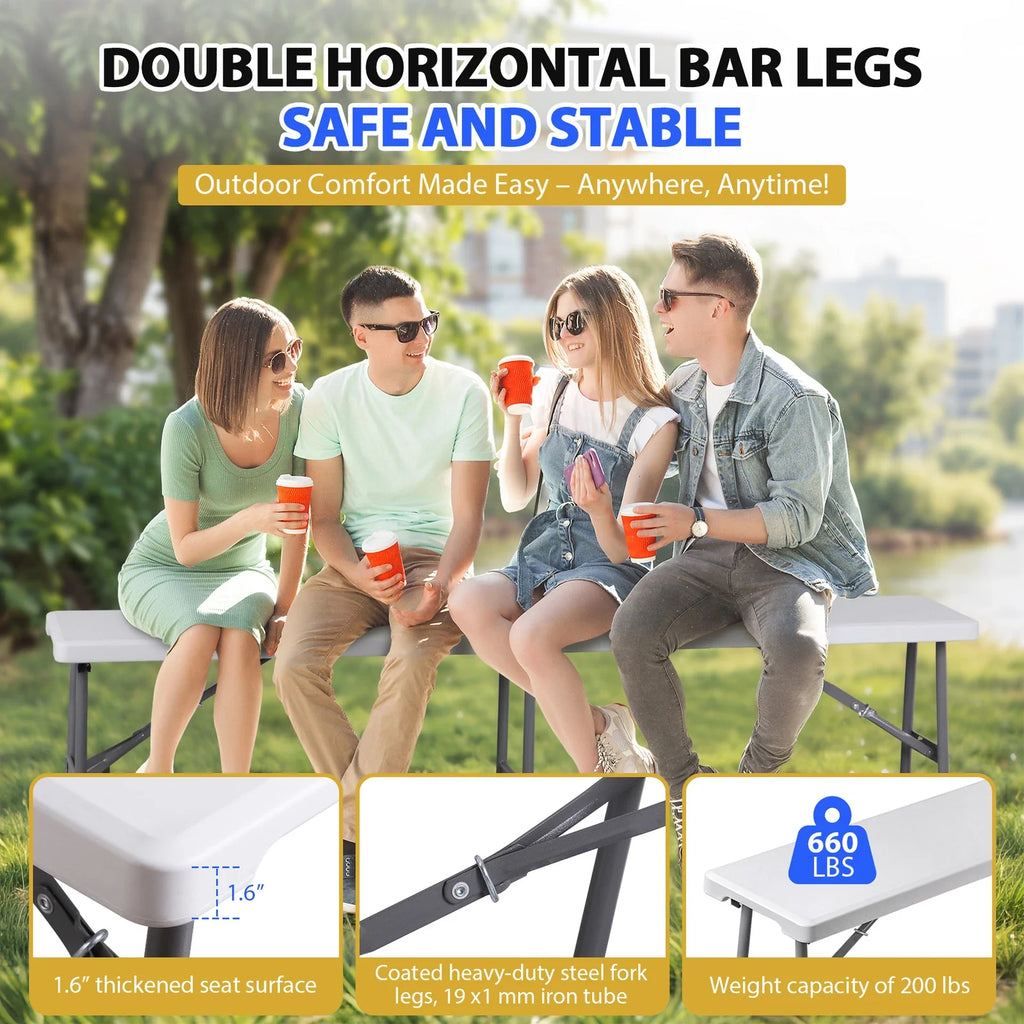2pcs 6ft Folding Outdoor Benches with Handle for Garden or Picnic