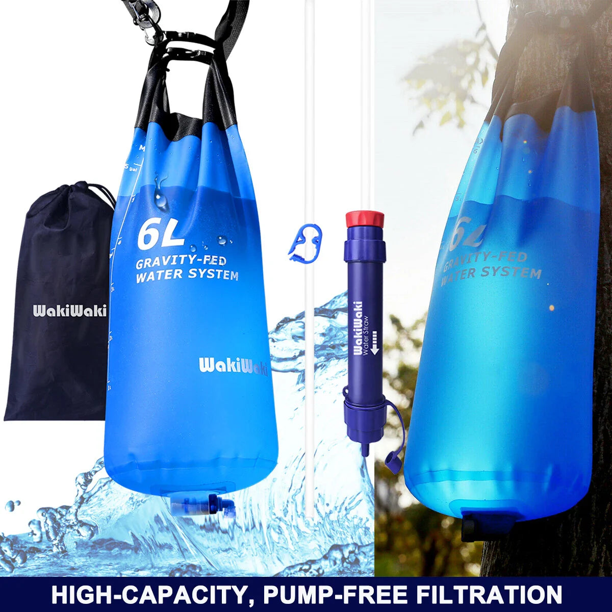 6L Gravity Water Filter System 4 Stage Camping Emergency Purifier