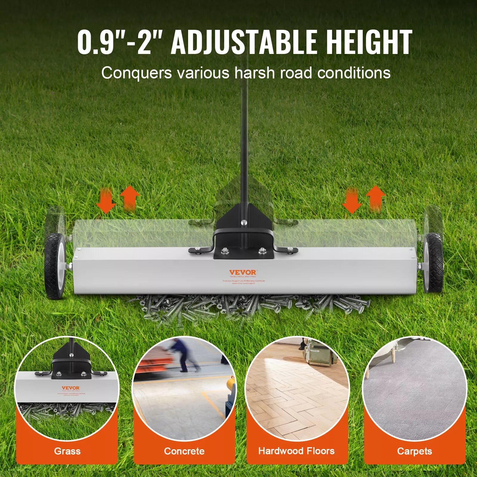 Magnetic Sweeper 36" with Wheels 55 lbs Capacity Adjustable Rod