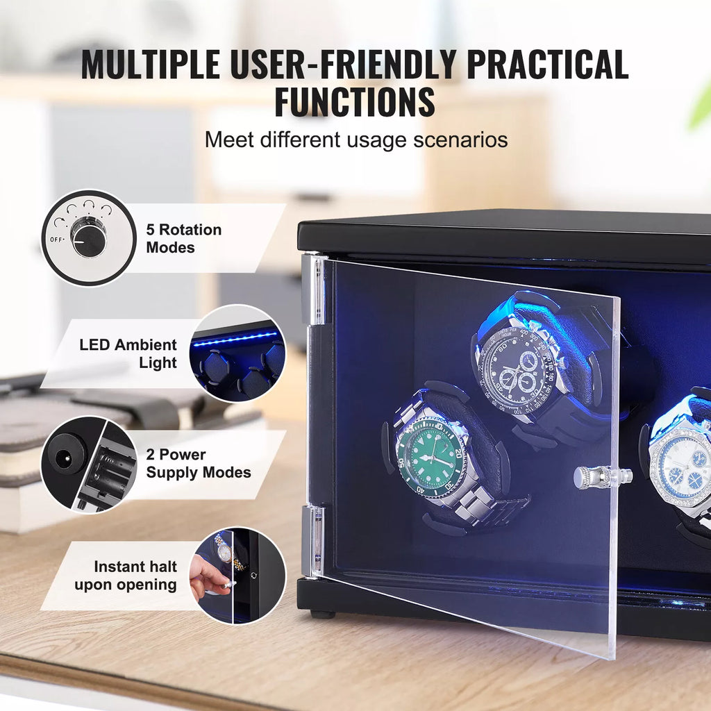 Luxury Watch Winder for 4 Watches with Quiet Mabuchi Motors