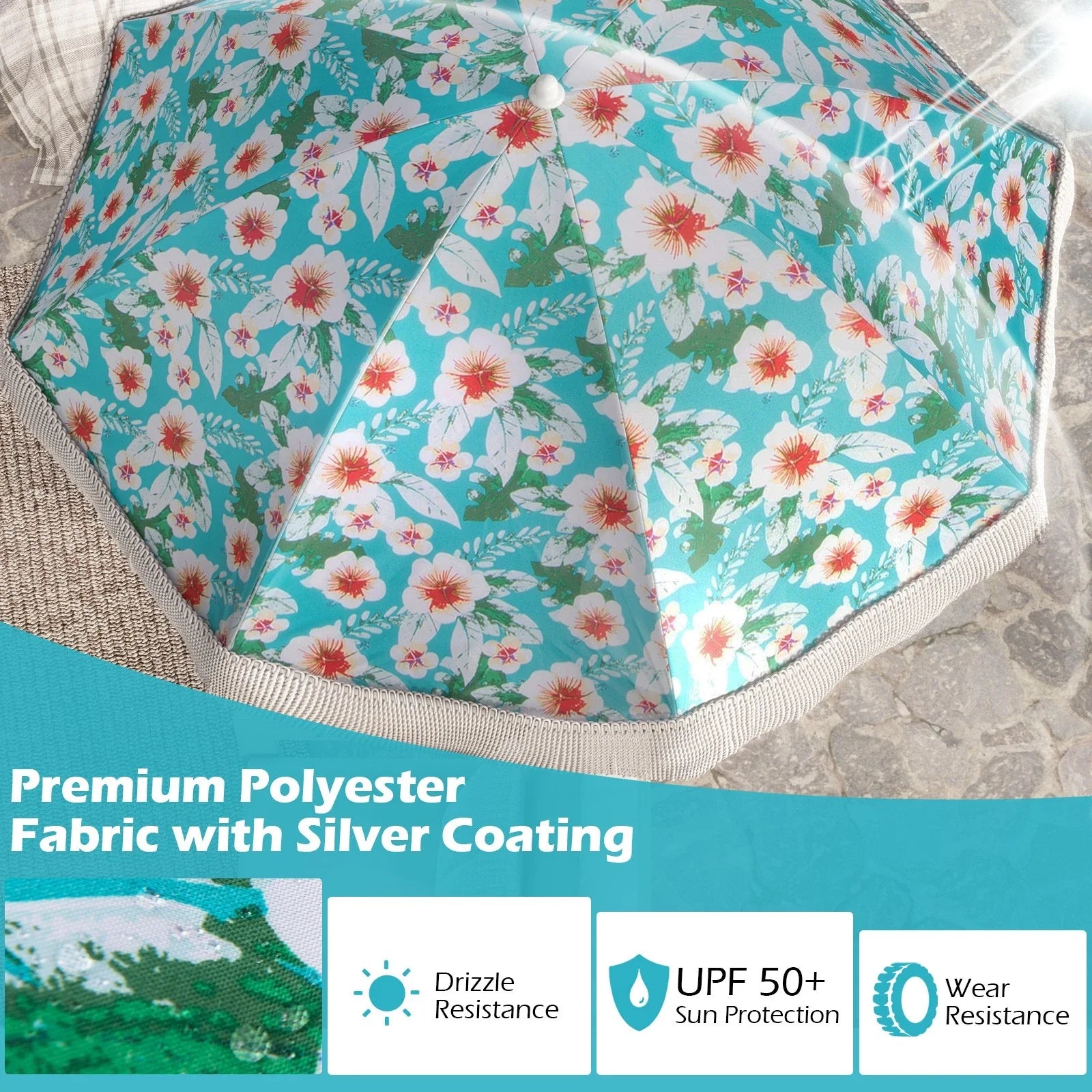 6.5 Ft Patio Fringe Umbrella with Adjustable Tilt & Carry Bag Green