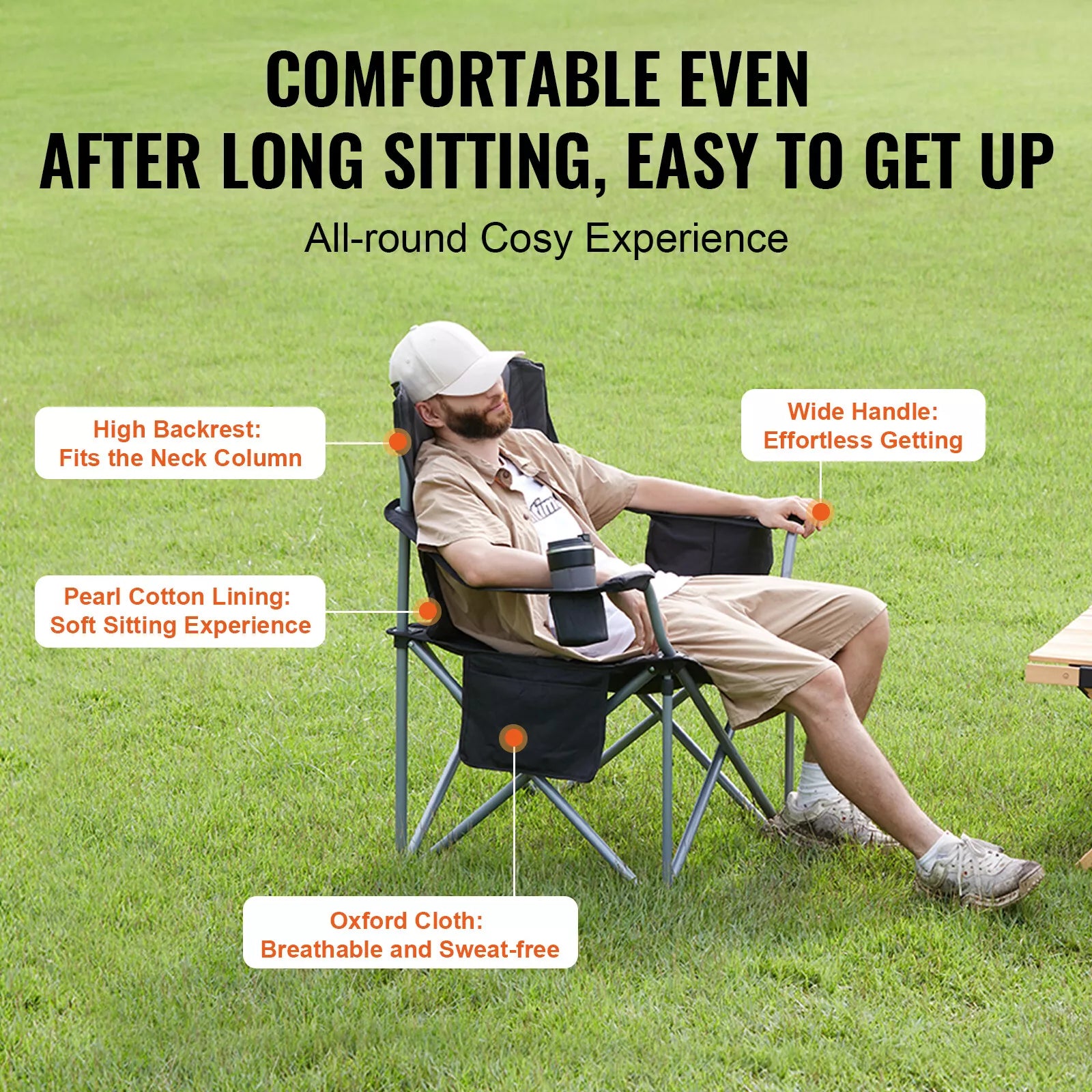 Foldable Outdoor Camping Chair with Storage Pockets and Cup Holder