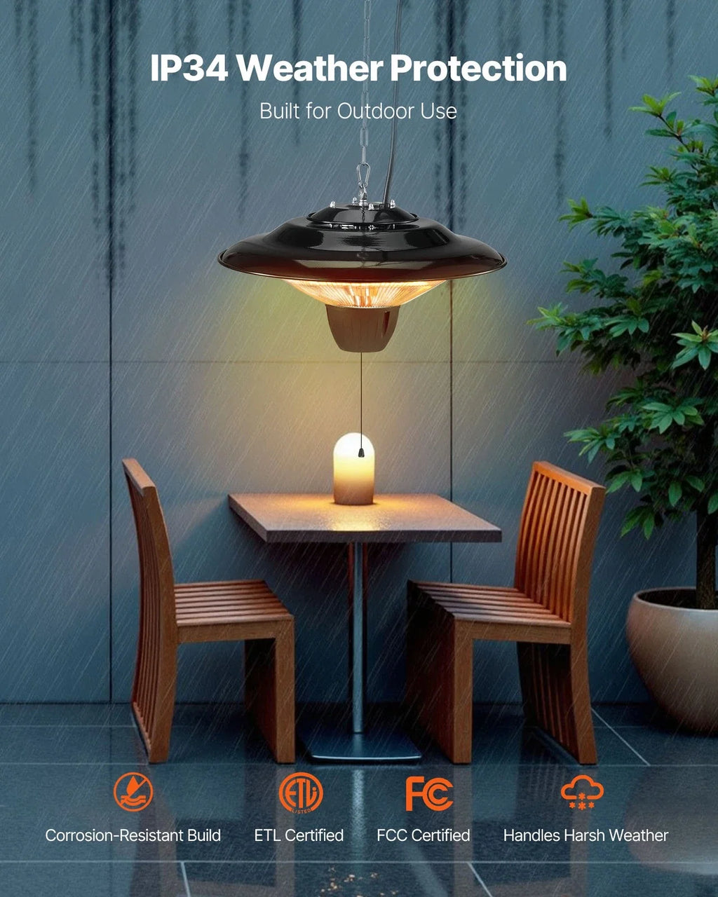 1500W Infrared Hanging Patio Heater Outdoor Ceiling Mount Warmth