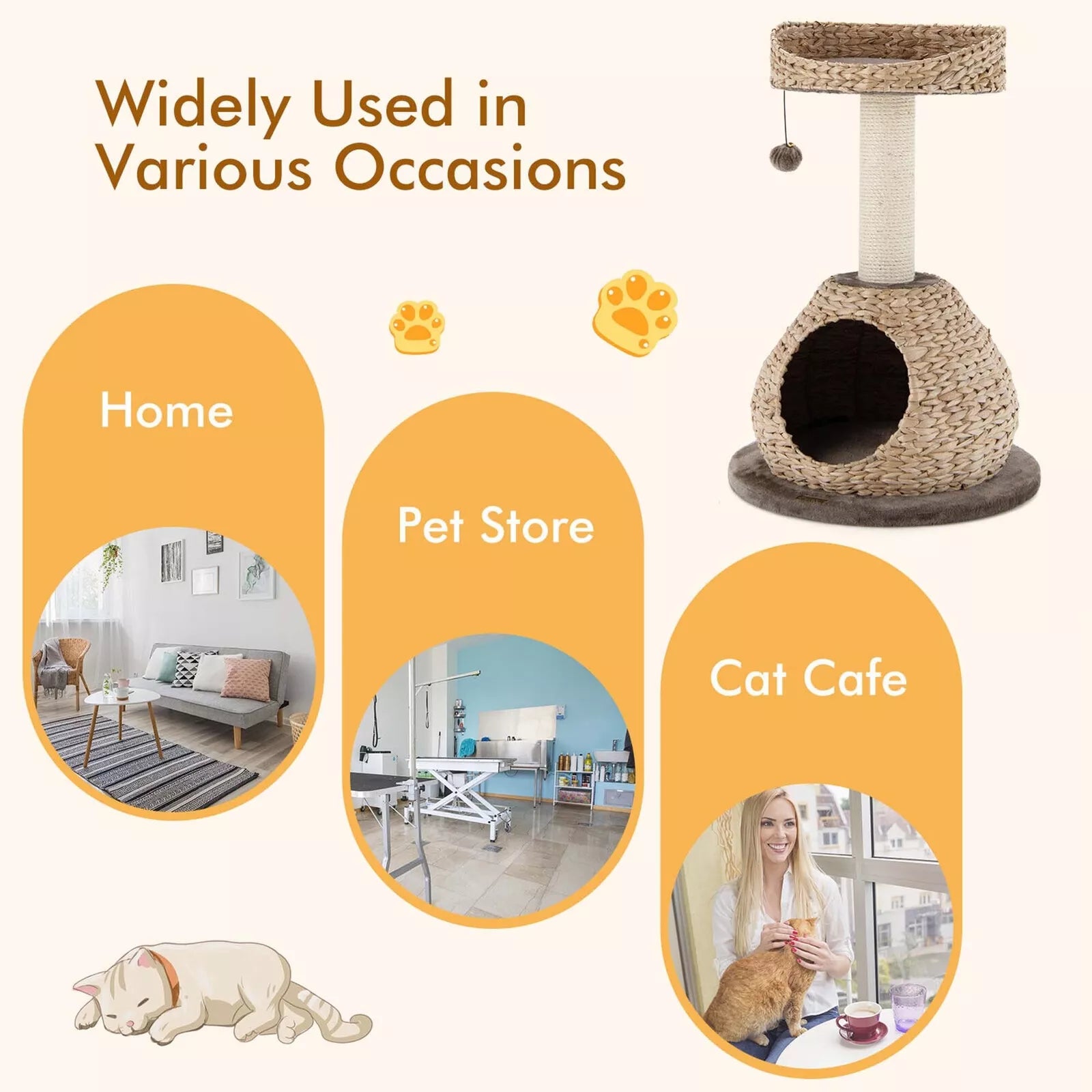 28" Cat Tree Tower Handcrafted with Natural Perch & Scratcher