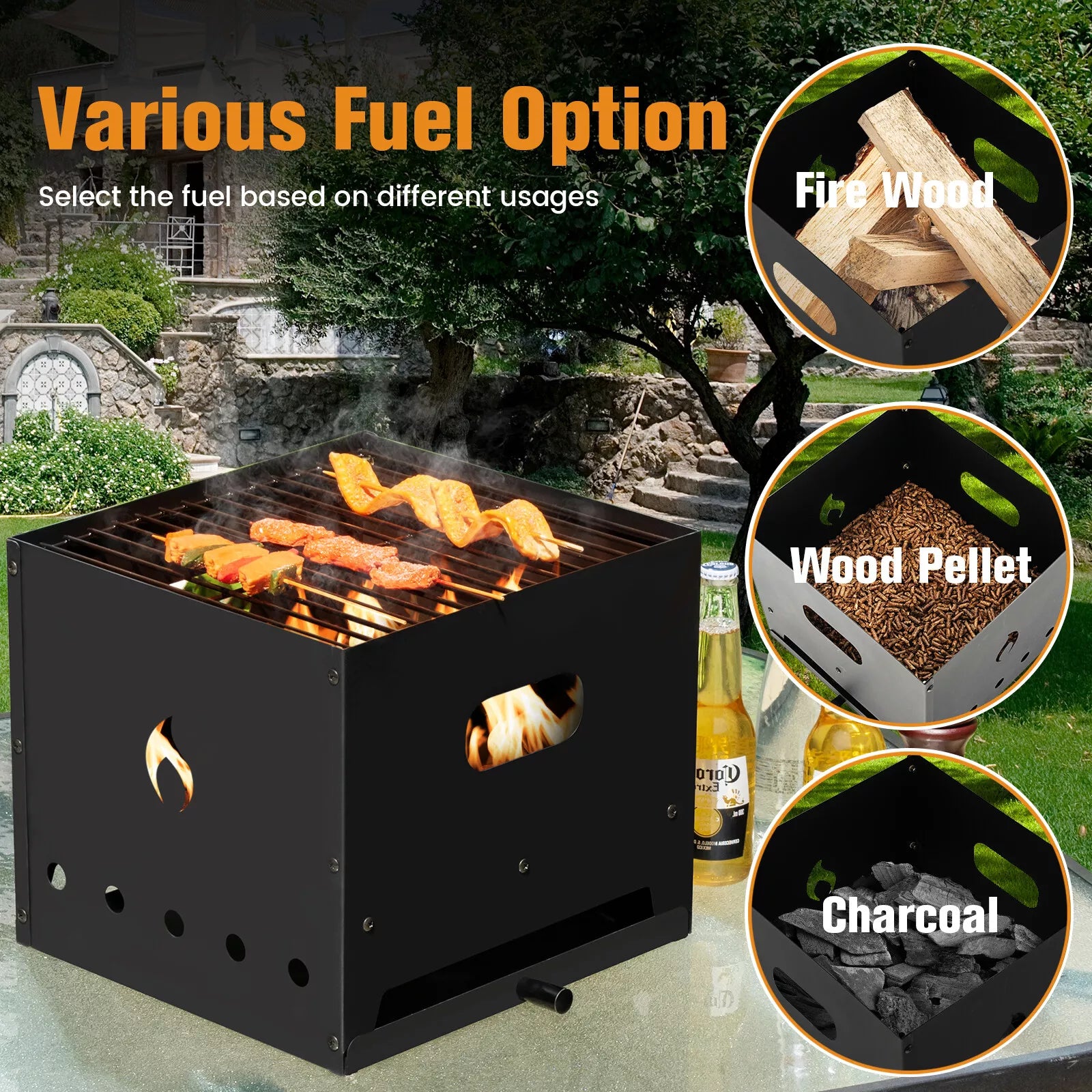4-in-1 Outdoor Pizza Oven Fire Pit & BBQ Cooker