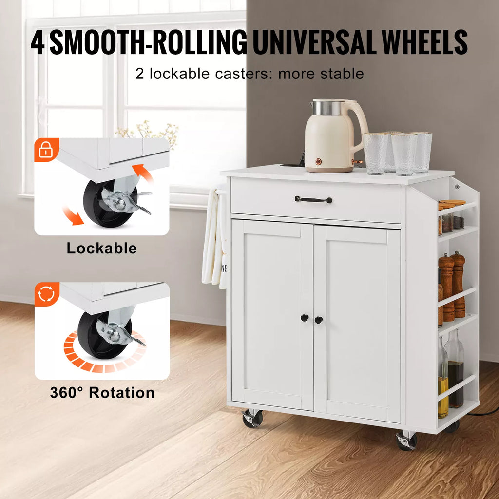 Rolling Kitchen Island Cart Storage Shelves Power Strip